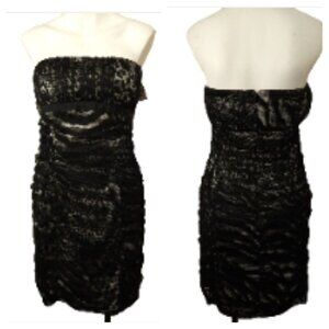 Mini Strapless Lace Prom Cocktail Dress Juniors 11 Black Cheetah Slimming NEW